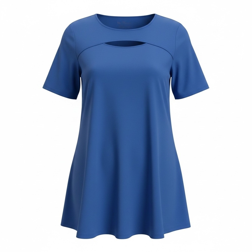 Chico's Blue Short Sleeve Keyhole Cutout Tunic Top Size 3 XL